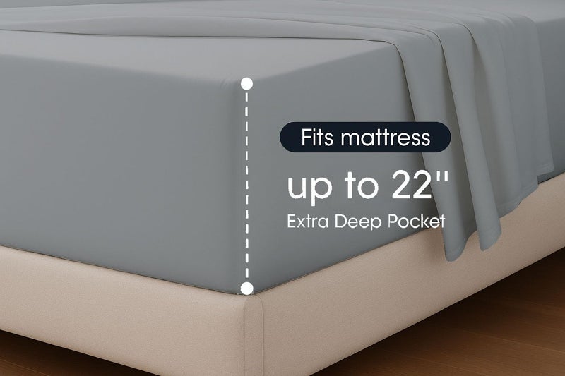 Cottingon 4 Pcs Extra Deep 100% Cotton Bed Sheets Set, Soft and Luxury Bedding Fits Upto 22 Inch Extra deep Pocket with Elastic All Around, King, Light Grey Solid - Image 2